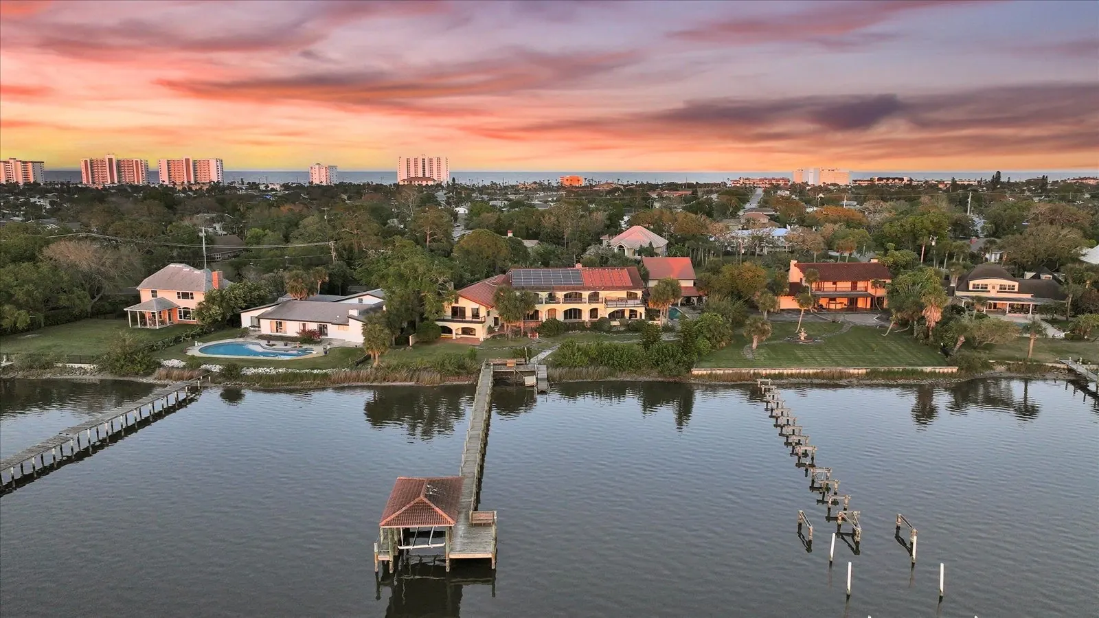 Waterfront homes with private docks on a Palm Coast canal